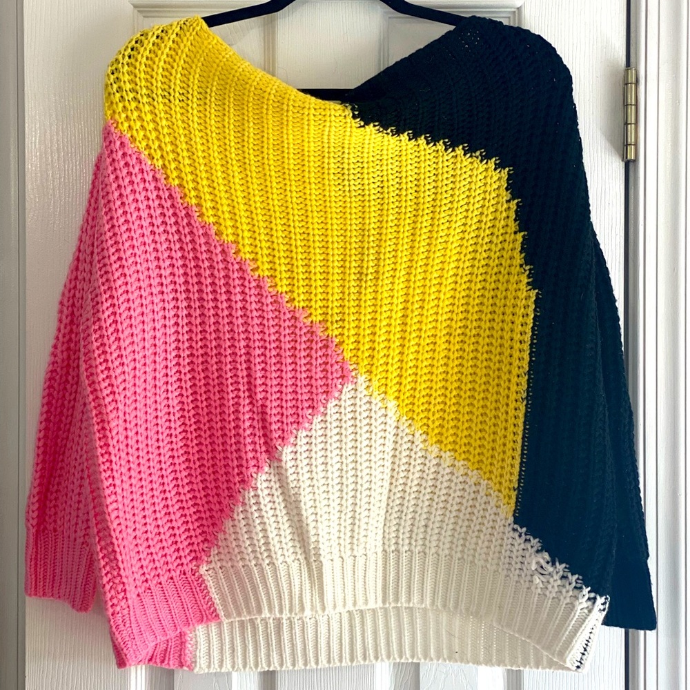 Slash Neck Multi-colored Sweater
